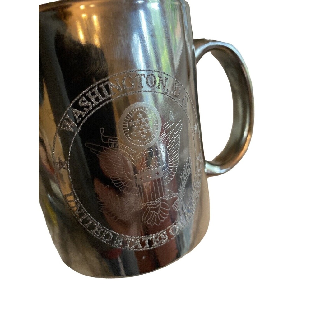Vintage Silver-Tone Mug Washington D.C. Design With Stars & Eagle Seal By M Ware